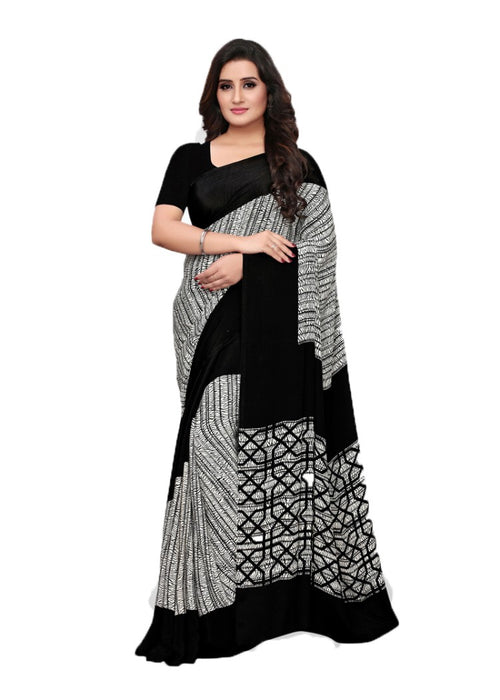 Black,White Color Crepe Printed Work Saree only in Bigswipe