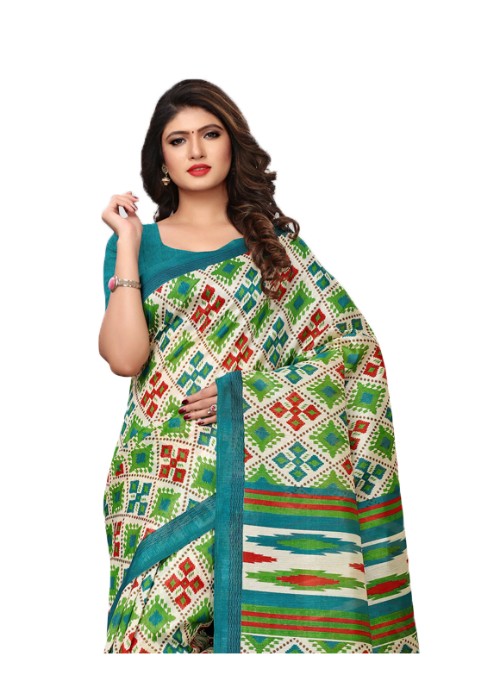 Beige, Green, Multi Color Bhagalpuri Silk Plain Work Saree only in Bigswipe