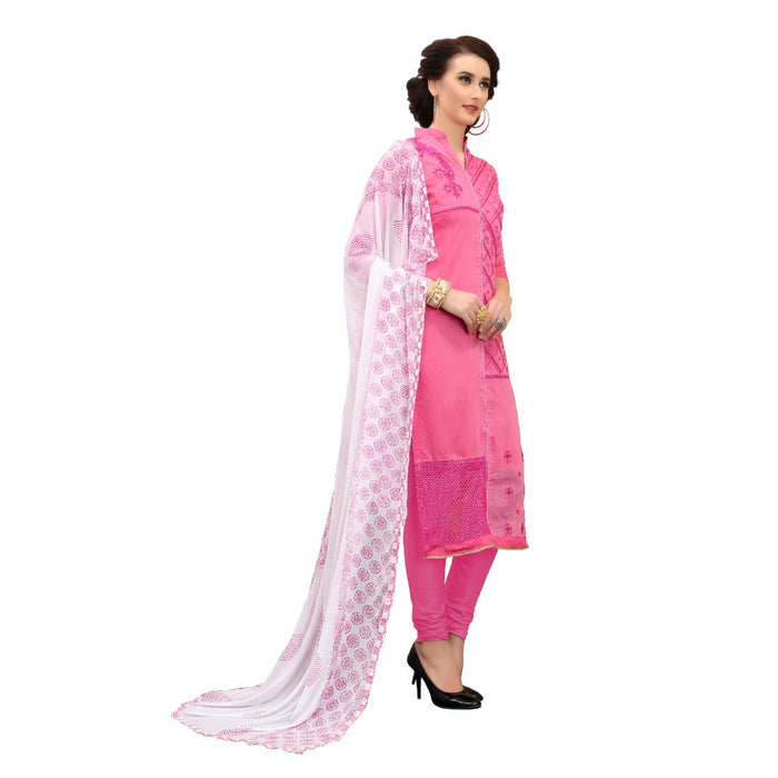 Chanderi Cotton Fabric Light Pink Color Dress Material only in Bigswipe