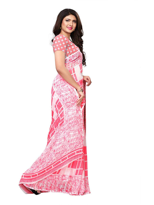 Pink, White Color Georgette Saree only in Bigswipe