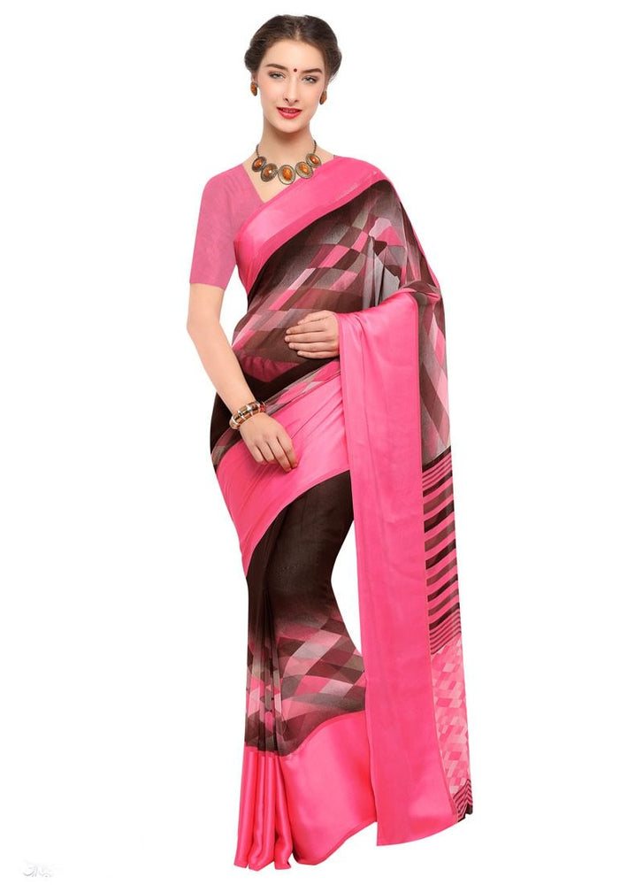 Pink, Brown Color Georgette Saree only in Bigswipe