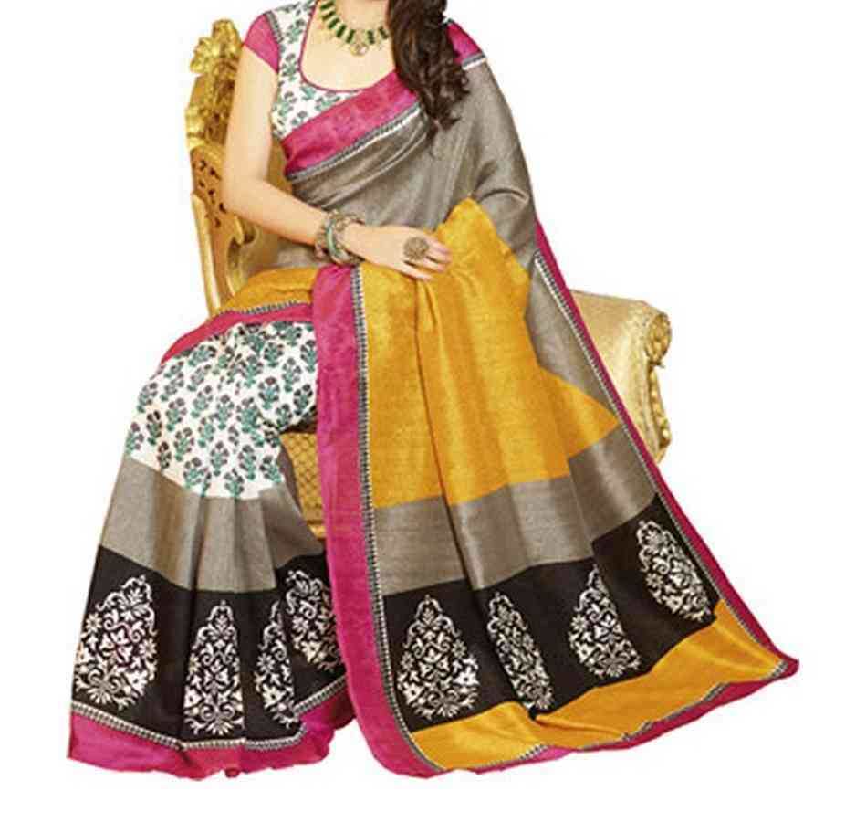 Printed Bhagalpuri Art Silk Saree only in Bigswipe