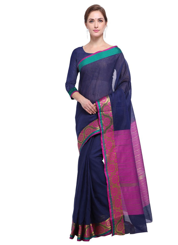 Navy Blue Color Poly Cotton Saree only in Bigswipe