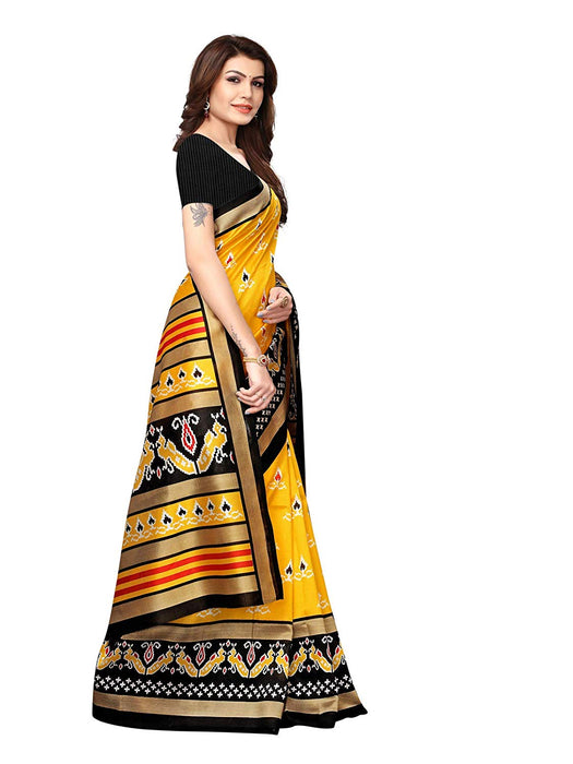 Yellow, Black, Multi Color Poly Silk Saree