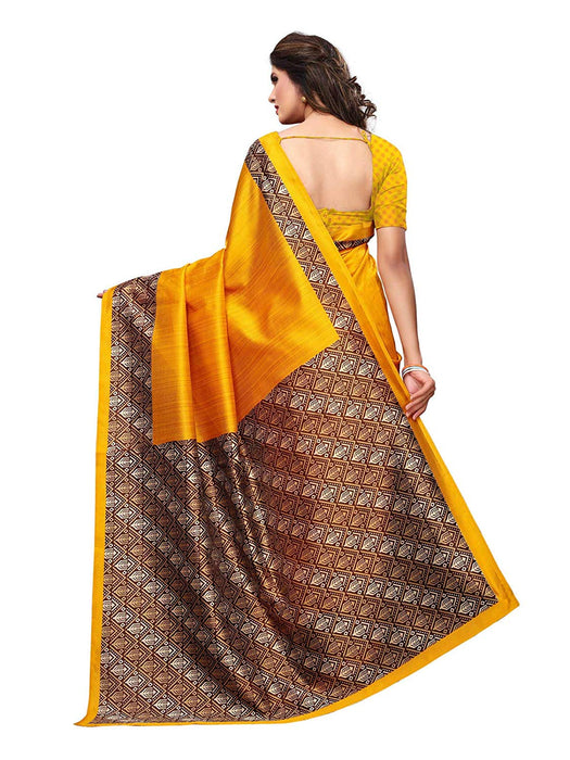 Yellow, Multi Color Poly Silk Saree