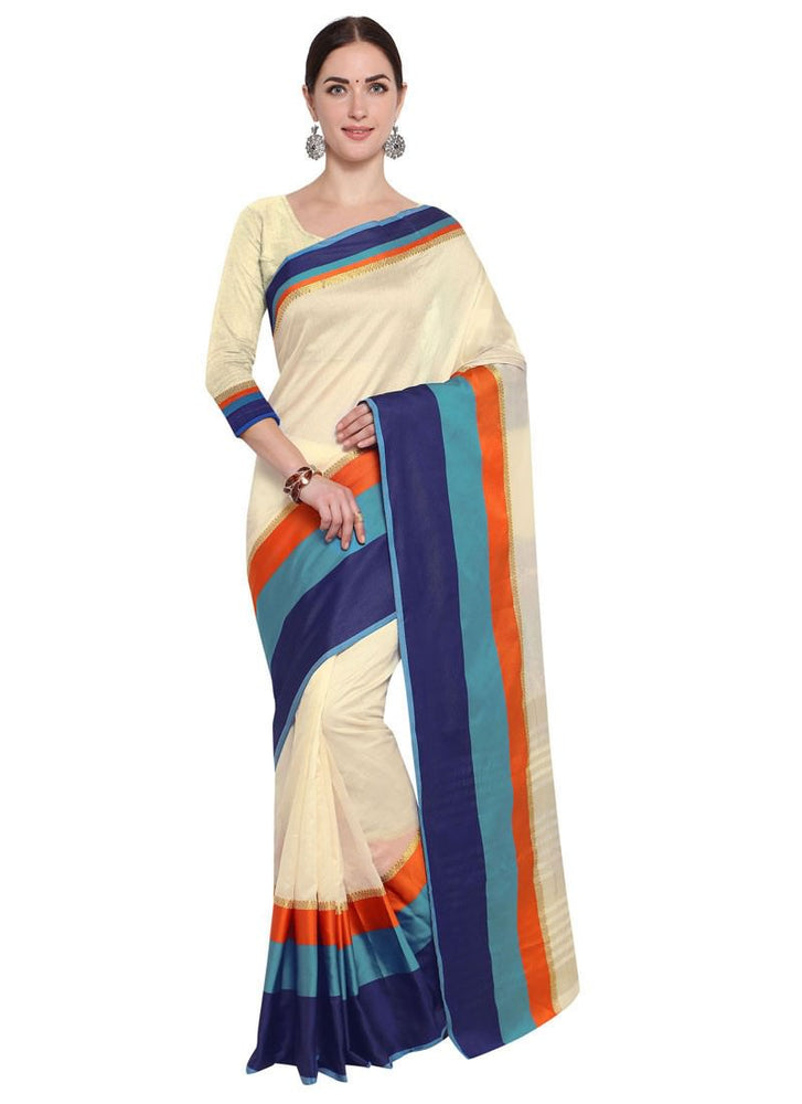 Off White,Multi Color Poly Silk Saree only in Bigswipe