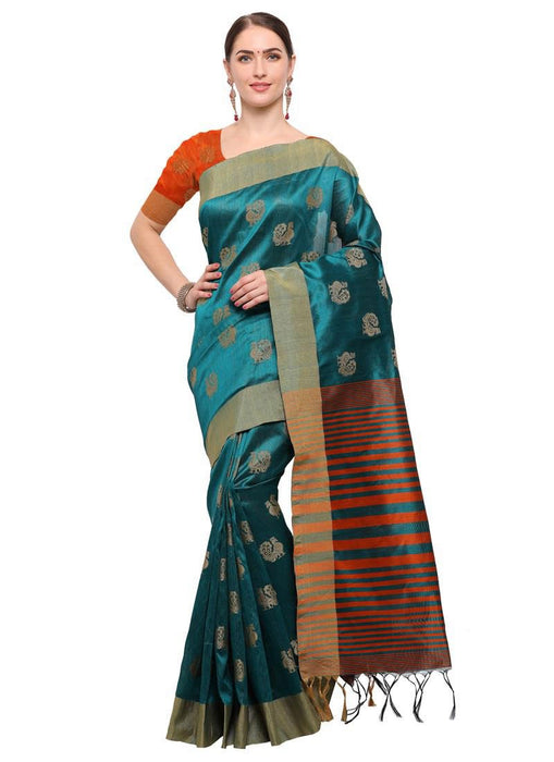 Peacock Green Color  Tussar Silk Saree only in Bigswipe