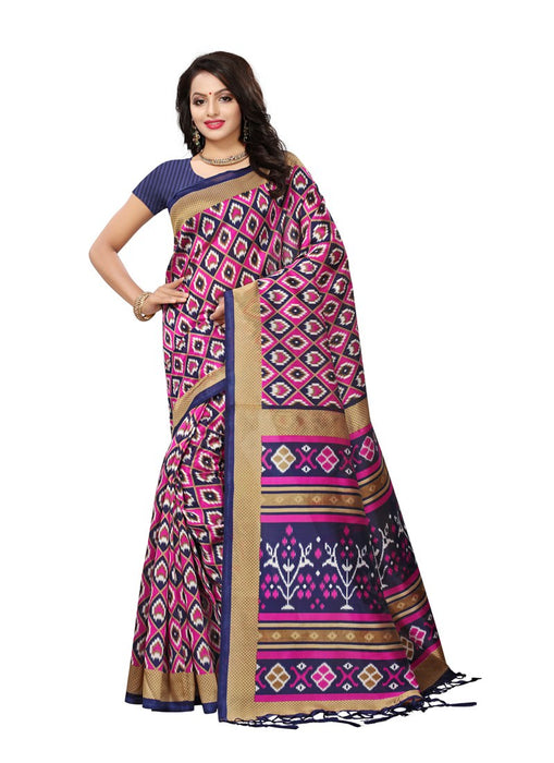 Navy Blue, Multi Color  Poly Silk Saree only in Bigswipe