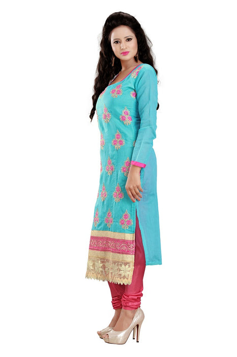 Womens Designer Sky Blue Chanderi Partywear Salwar Suit Dress Material For Womens