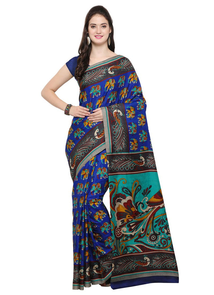 Blue,Multi Color Tussar Silk Saree only in Bigswipe