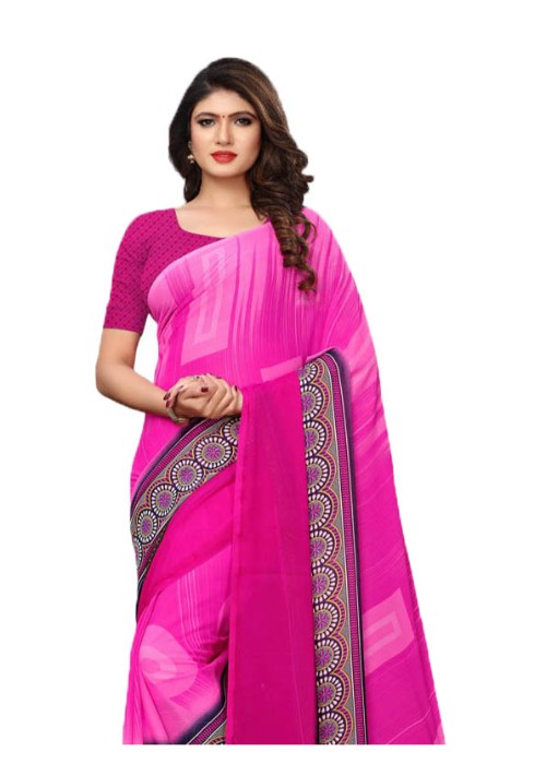 Pink, Mutli Color Georgette Printed Work Saree only in Bigswipe