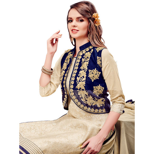 Cotton Fabric Cream Color Dress Material only in Bigswipe