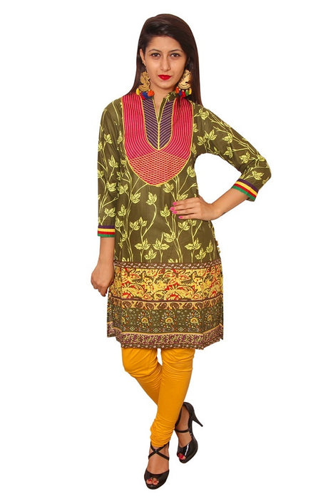 Green Cotton Straight Embroidery Kurti only in Bigswipe