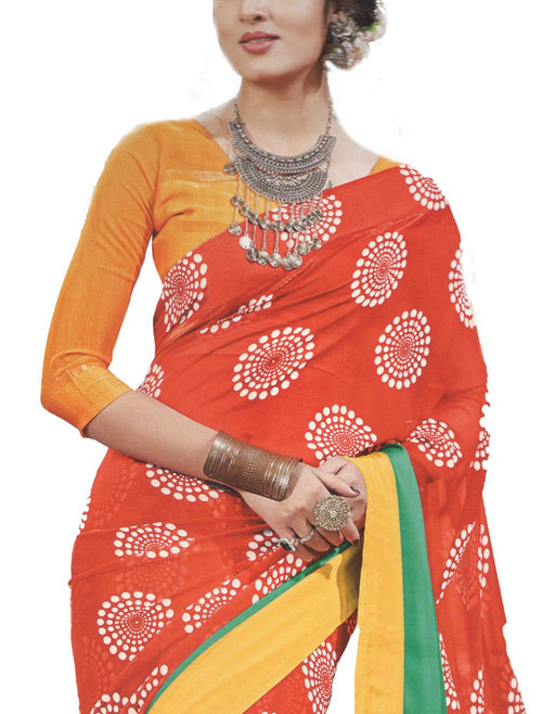 Georgette Digital Saree With Blouse-Red only in Bigswipe