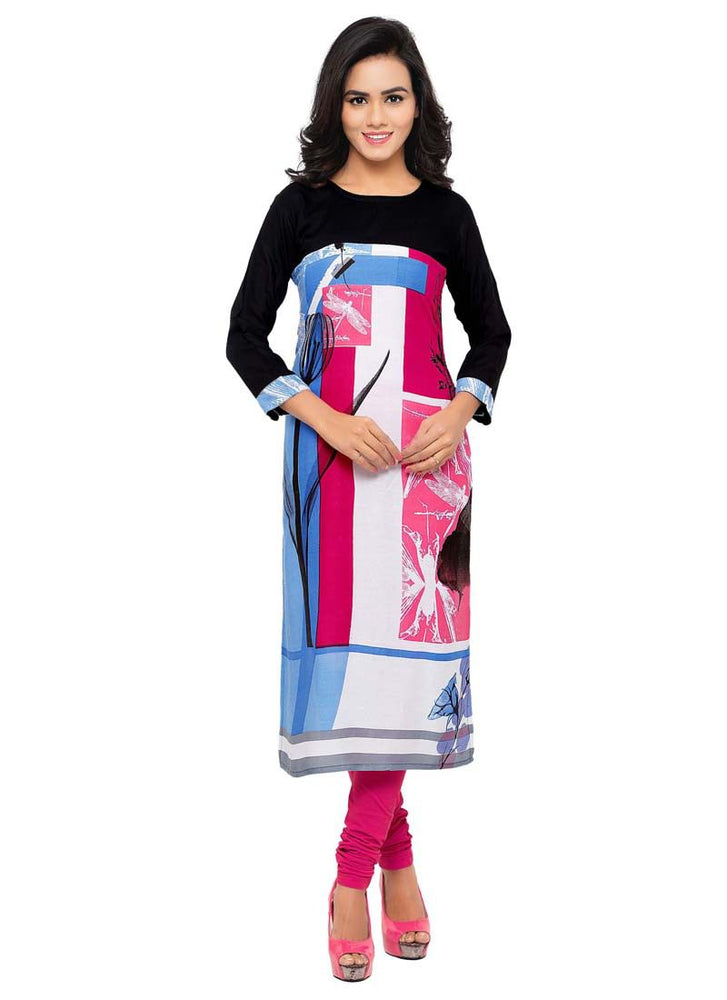 Black,Multi Color Printed Rayon Kurti only in Bigswipe