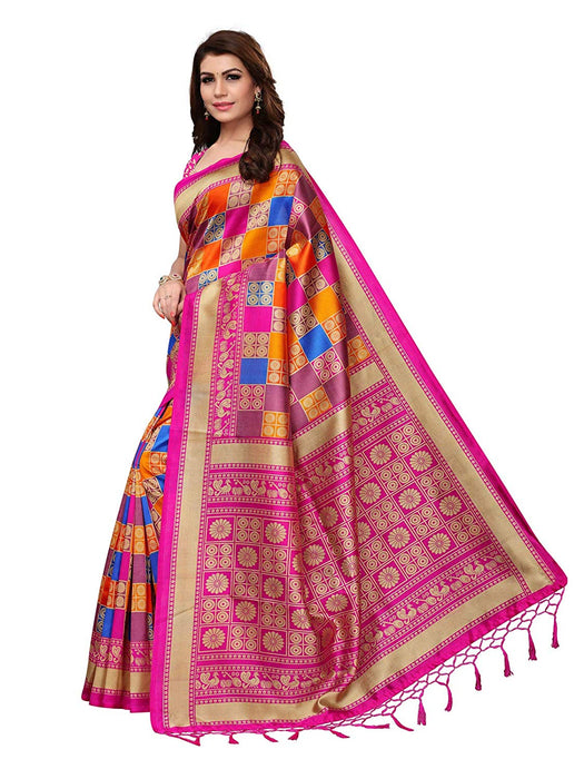 Pink, Multi Color Poly Silk Saree only in Bigswipe