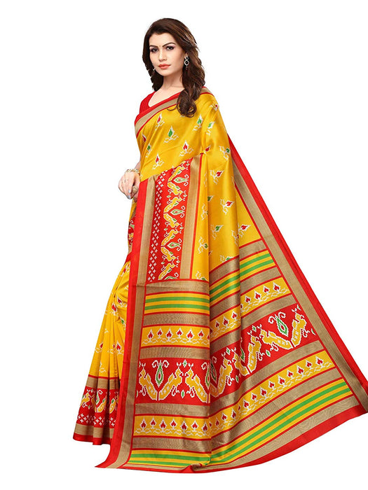 Yellow, Red, Multi Color Poly Silk Saree