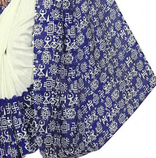 Printed Bhagalpuri Art Silk White with Blue Color only in Bigswipe