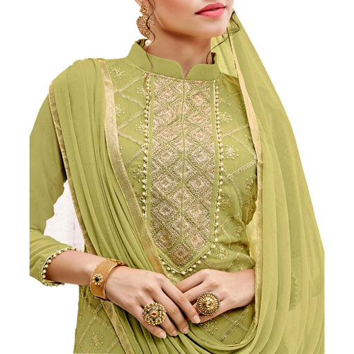 Georgette Fabric Mehendi Green Color Dress Material only in Bigswipe