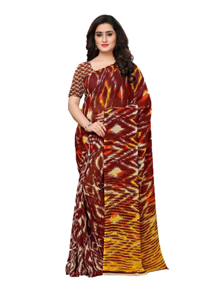 Maroon, Yellow, Multi Color Georgette Printed Work Saree only in Bigswipe