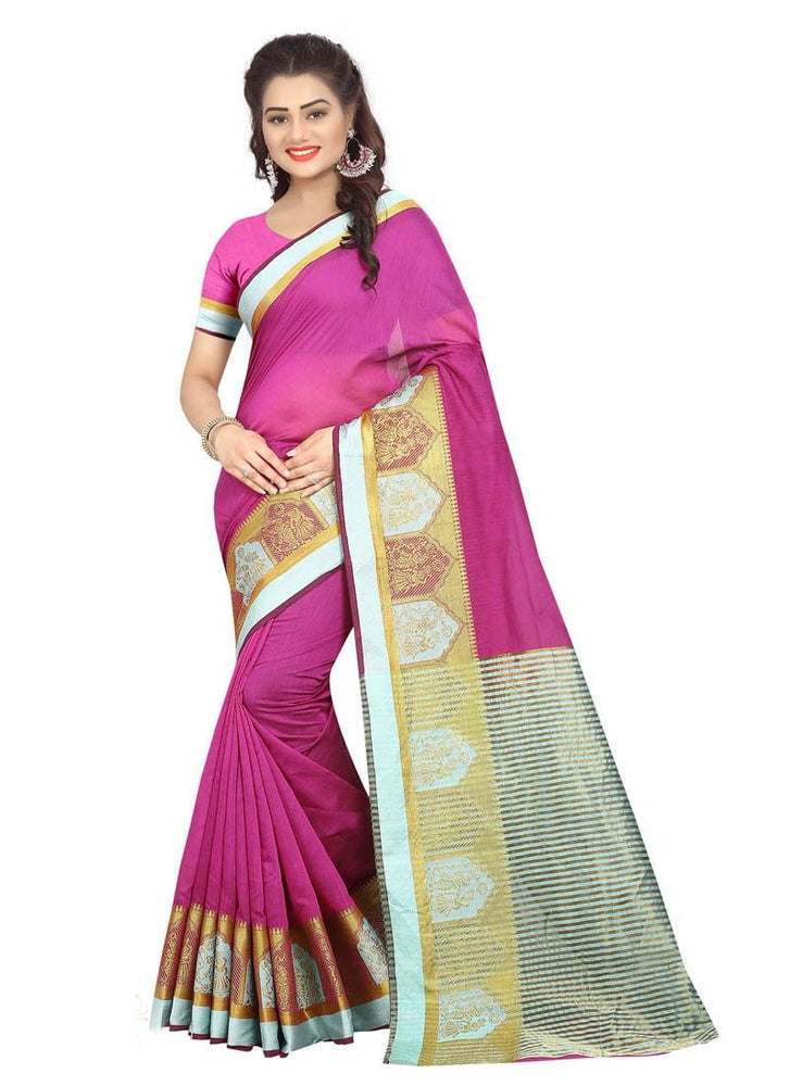 Pink, Blue Color Cotton Silk Saree only in Bigswipe