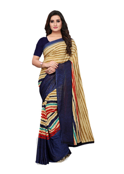 Beige, Navy Blue, Multi Color Georgette Printed Work Saree only in Bigswipe