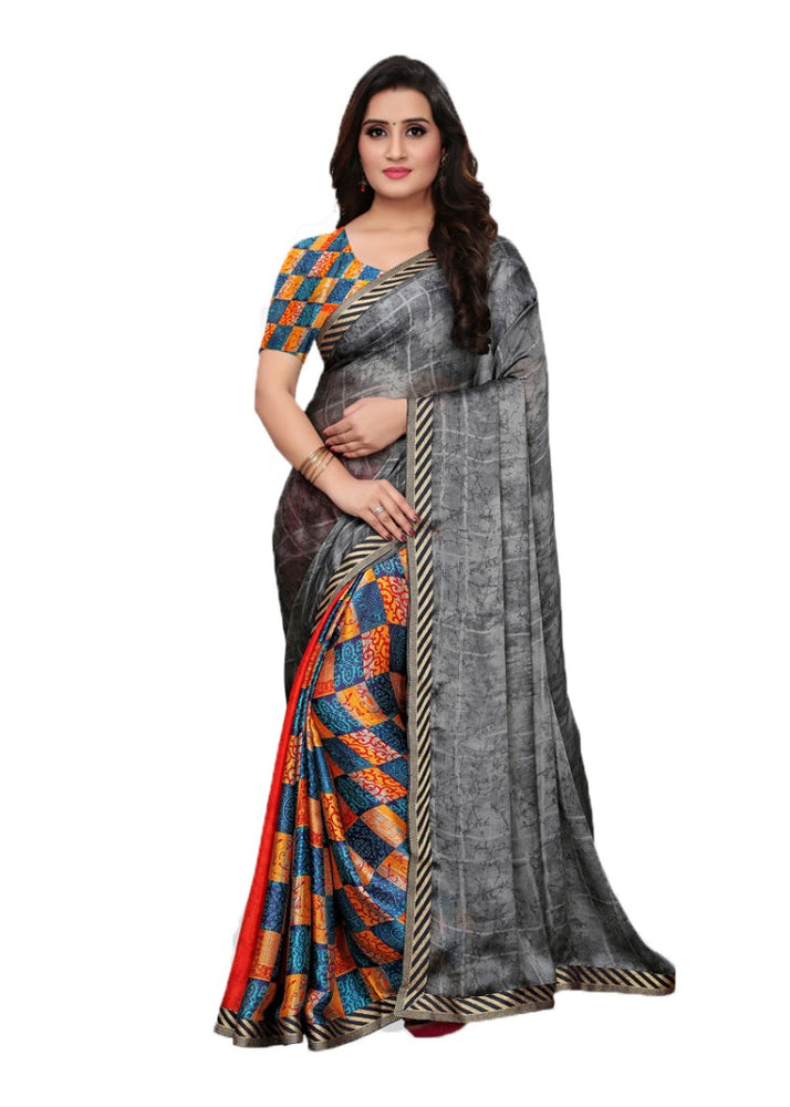 Multi Color Chiffon Printed Work Saree only in Bigswipe