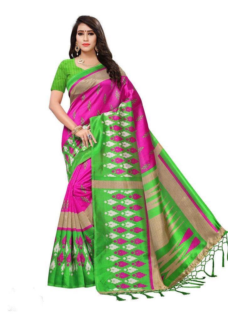 Pink, Green Color  Poly Silk Saree only in Bigswipe