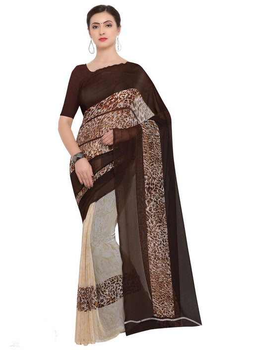 Cream, Beige, Brown Color Georgette Saree only in Bigswipe