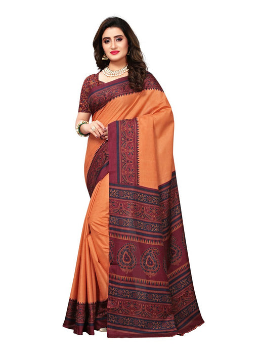 Peach Color  Poly Silk Saree only in Bigswipe