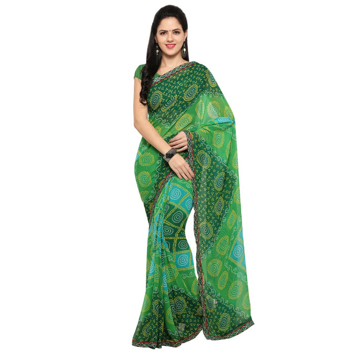 Georgette Fabric Green Color Saree with Blouse only in Bigswipe