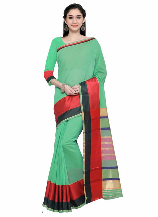 Green Color Cotton Saree only in Bigswipe