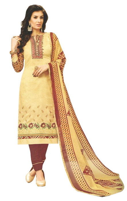 Embroidered Cotton Satin Unstitched Dress Material For Women only in Bigswipe