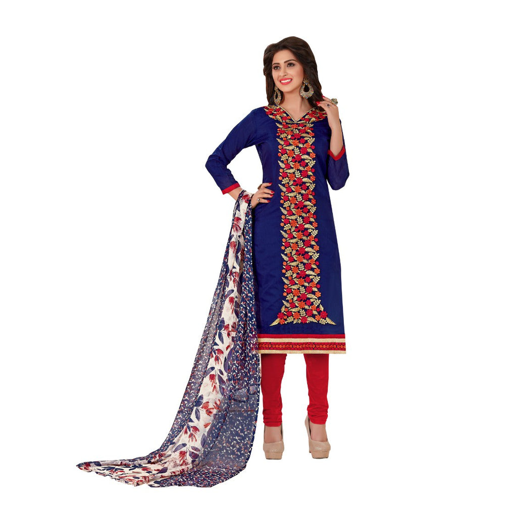 Chanderi Fabric Blue Color Dress Material only in Bigswipe