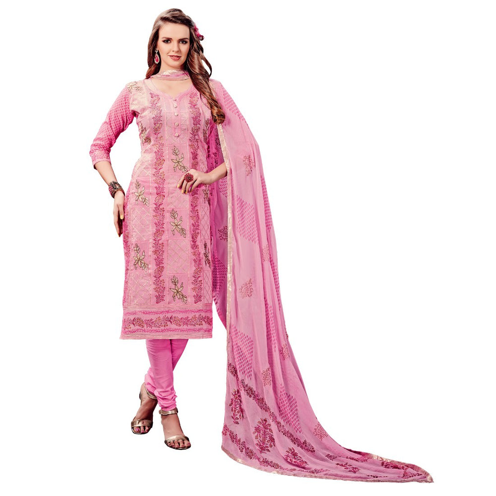 Cotton Fabric Light Pink Color Dress Material only in Bigswipe