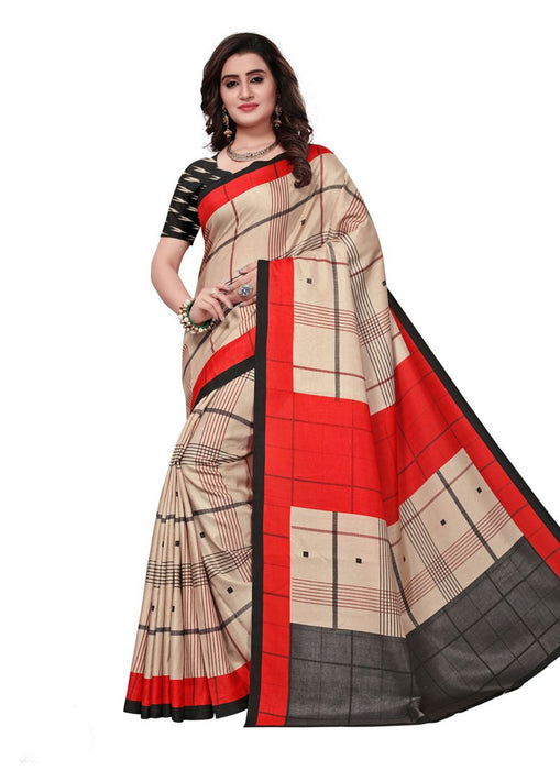 Beige, Red, Grey Color  Vichitra Silk (Art Silk) Saree only in Bigswipe