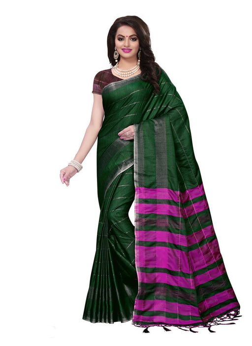 Green, Pink Color  Poly Linen Saree only in Bigswipe