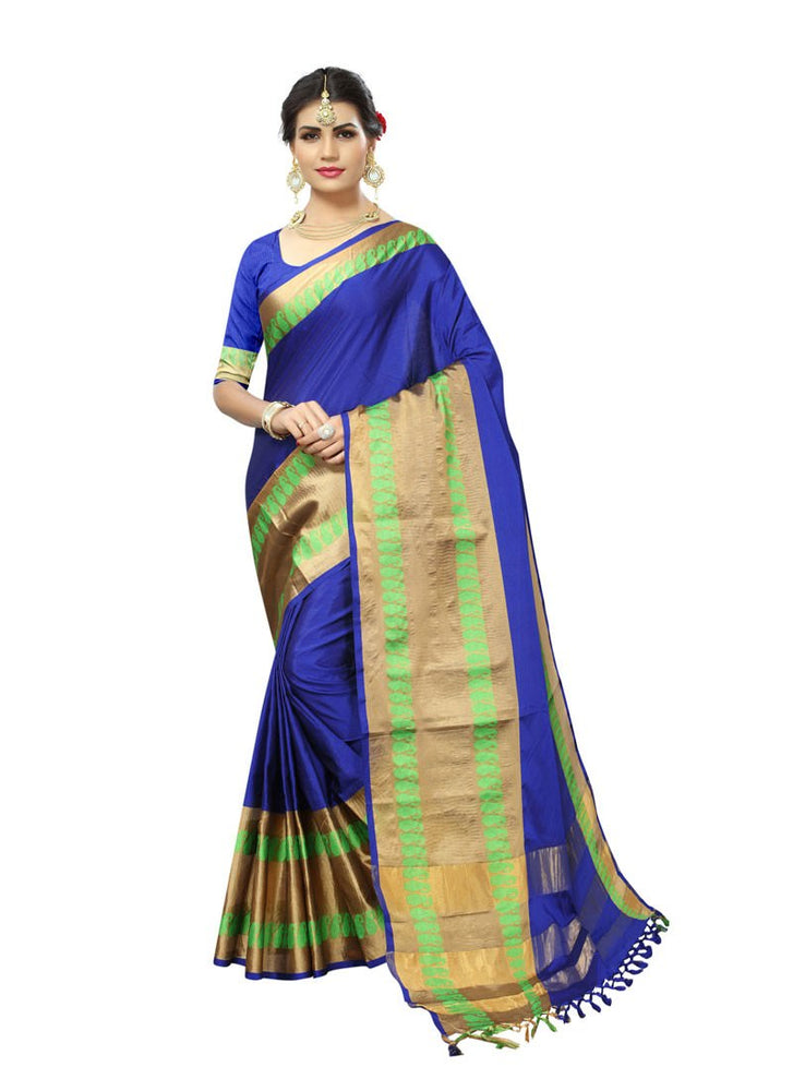 Blue, Golden Color  Poly Silk Saree only in Bigswipe