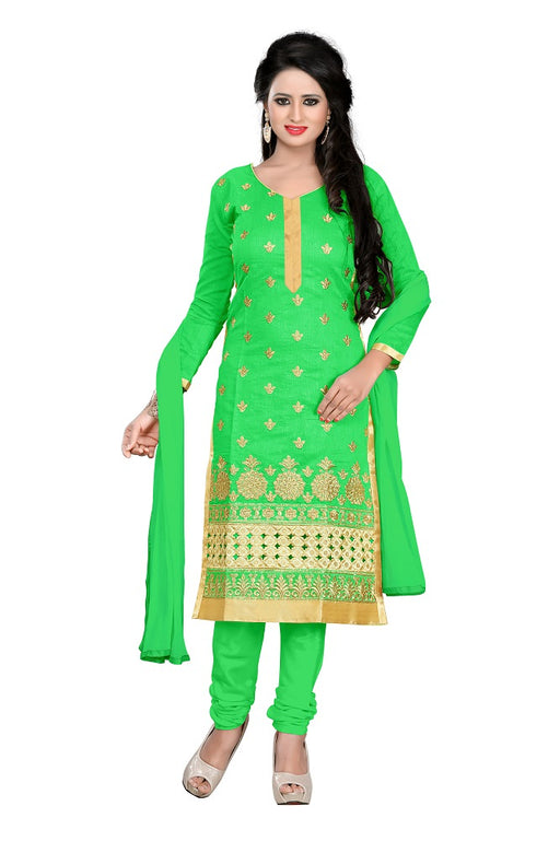 Light Green Chanderi Embroidered Unstitched Dress Material only in Bigswipe