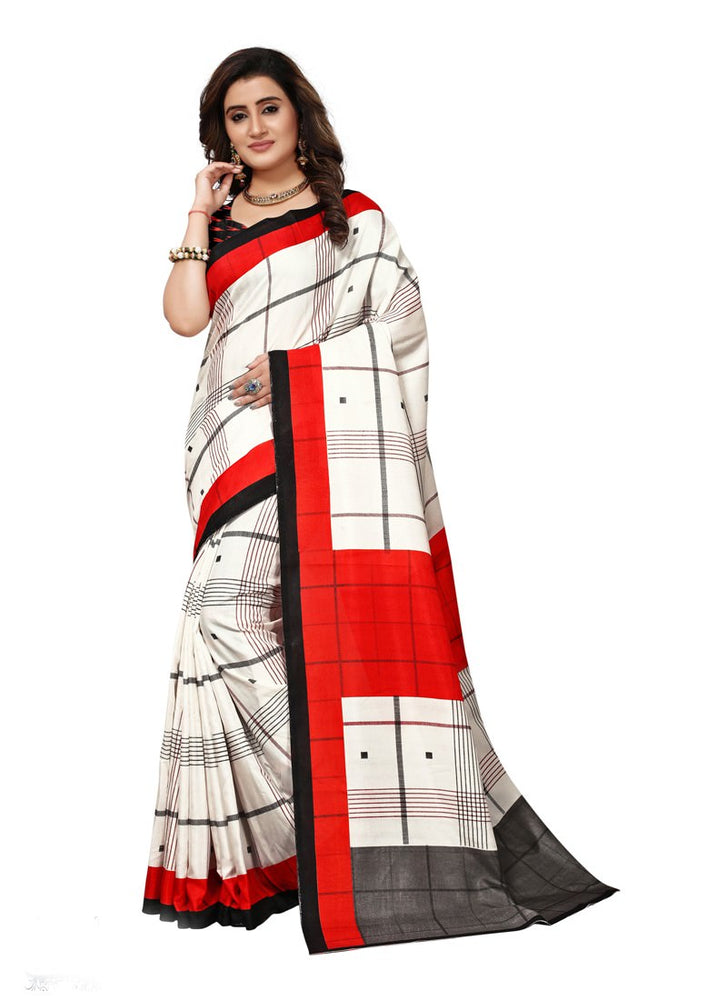 Off White, Red, Grey Color  Vichitra Silk (Art Silk) Saree only in Bigswipe