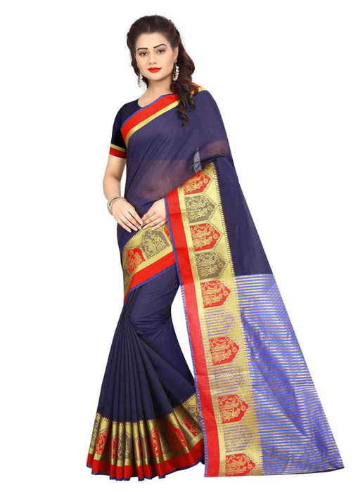 Navy Blue, Pink Color Cotton Silk Saree only in Bigswipe