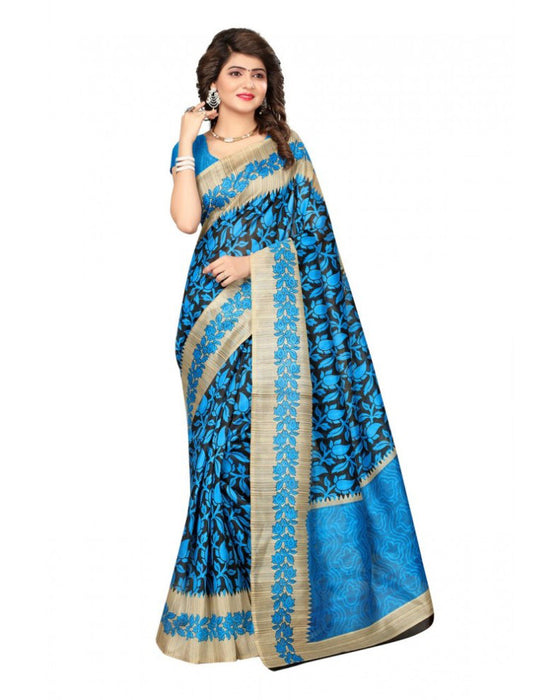 Printed Bhagalpuri Art Silk Blue with Color Saree only in Bigswipe