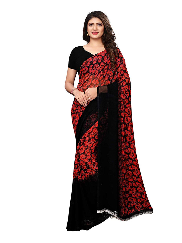 Black, Red Color Georgette Saree only in Bigswipe