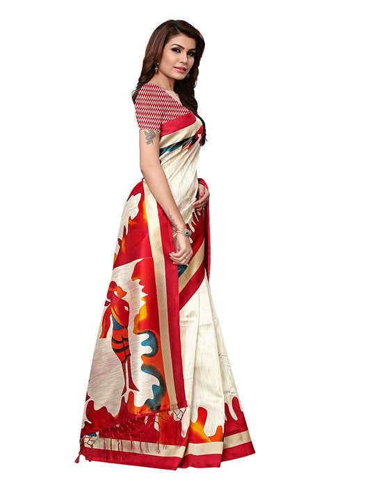 Off White, Red Color Poly Silk Saree only in Bigswipe