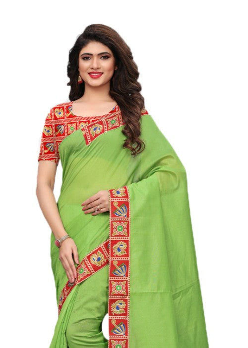 Green Color Chanderi Silk Printed Work Saree only in Bigswipe