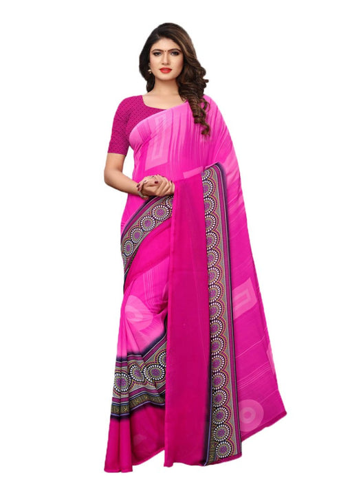 Pink, Mutli Color Georgette Printed Work Saree only in Bigswipe