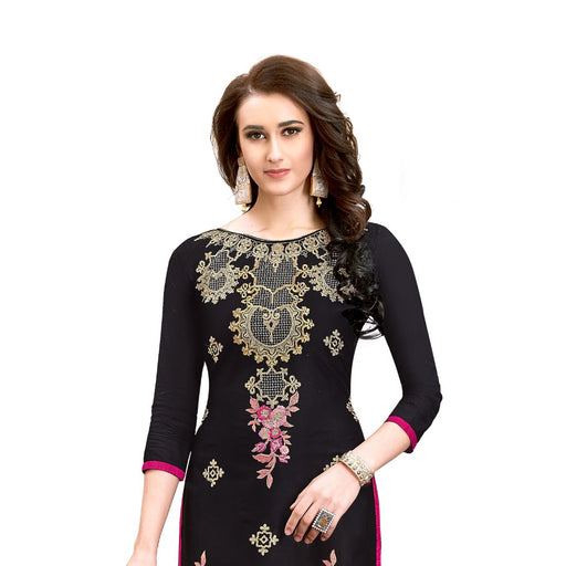 Chanderi Cotton Fabric Black Color Dress Material only in Bigswipe