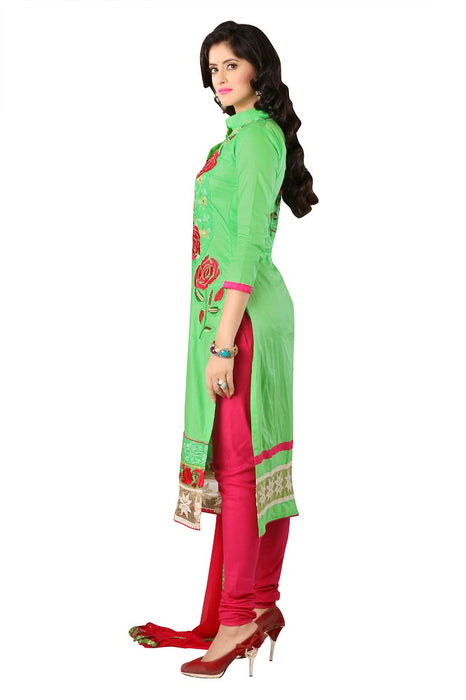 Light Green Cotton Embroidered Straight Suit Dress Material only in Bigswipe