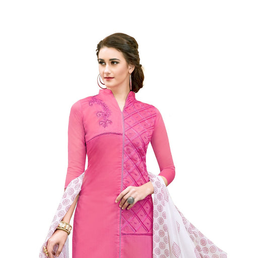 Chanderi Cotton Fabric Light Pink Color Dress Material only in Bigswipe