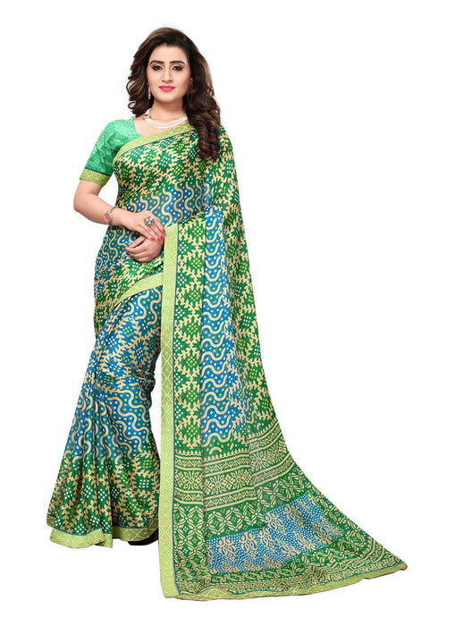 Beige, Blue, Green Color  Crushed Georgette Saree only in Bigswipe